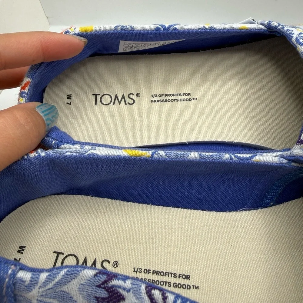 TOMS Women’s Alpargata Rope Espadrilles in Blue Mediterranean Tiles Print Sz 7